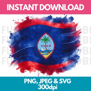 Guam Flag PNG SVG JPG Watercolor Effect Digital Clipart Clip Art Graphic Image Instant Download - Personal/Commercial Use