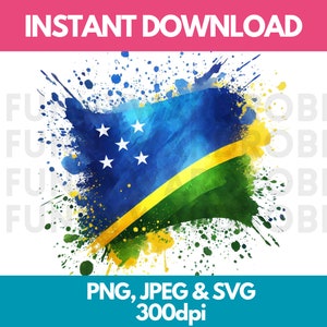 Vlag van de Salomonseilanden PNG SVG JPG aquarel effect digitale clipart Clip Art grafische afbeelding direct downloaden - persoonlijk/commercieel gebruik