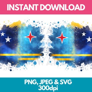 Vlag van Aruba en Curaçao PNG SVG JPG aquareleffect digitale clipart Clip Art grafische afbeelding direct downloaden - persoonlijk/commercieel gebruik