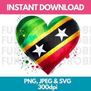 St. Kitts & Nevis Flag PNG SVG JPG Heart Watercolor Effect Digital Clipart Clip Art Graphic Image Instant Download-Personal/Commercial Use