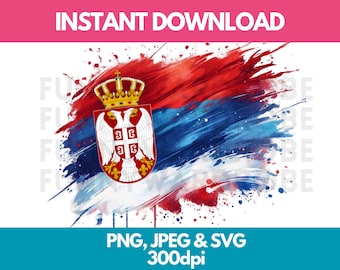 Serbia Flag Watercolor Clipart: PNG SVG JPG Graphics (Digital Download)