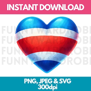 Clipart acquerello della bandiera del Costa Rica a forma di cuore (download digitale)