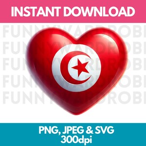 Drapeau de la Tunisie PNG SVG JPG coeur effet aquarelle Clipart numérique Image graphique téléchargement - usage personnel/commercial
