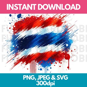 Thailand Flag PNG SVG JPG Watercolor Effect Digital Clipart Clip Art Graphic Image Instant Download - Personal/Commercial Use