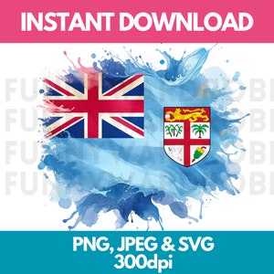Fidschi Flagge Aquarell Effekt PNG SVG JPG Digital Clipart Clip Art Grafik Bild Sofortiger Download - Persönliche/Kommerzielle Nutzung