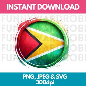 Guyana Flag PNG SVG JPG Circle Round Watercolor Effect Digital Clipart Graphic Image Instant Download - Personal/Commercial Use