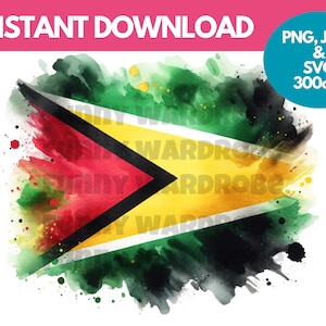 Guyana Flag PNG SVG JPG Watercolor Effect Digital Clipart Clip Art Graphic Image Instant Download - Personal/Commercial Use