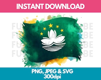 Macau Flag Watercolor Clipart: PNG SVG JPG Graphic (Digital Download)
