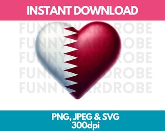 Qatar Heart Flag Watercolor Clipart: PNG SVG JPG (Digital Download)
