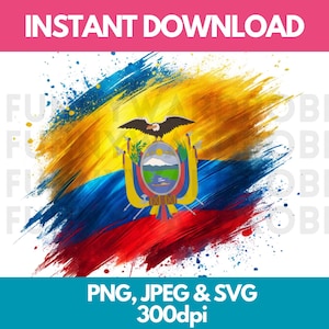 Ecuador Flag PNG SVG JPG Watercolor Effect Digital Clipart Clip Art Graphic Image Instant Download-Personal/Commercial Use