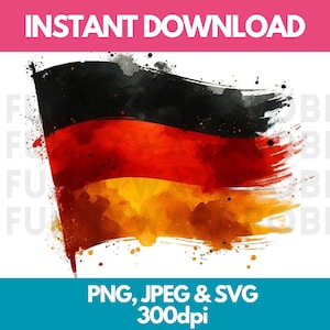 Germany Flag PNG SVG JPG Watercolor Effect Digital Clipart Clip Art Graphic Image Instant Download - Personal/Commercial Use