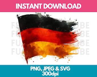 Germany Flag PNG SVG JPG Watercolor Effect Digital Clipart Clip Art Graphic Image Instant Download - Personal/Commercial Use