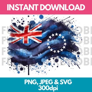 Vlag van de Cookeilanden PNG SVG JPG aquarel effect digitale clipart Clip Art grafische afbeelding direct downloaden - persoonlijk/commercieel gebruik