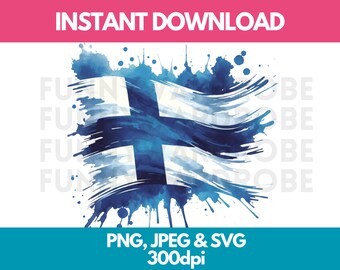 Finland Flag PNG SVG JPG Watercolor Effect Digital Clipart Clip Art Graphic Image Instant Download - Personal/Commercial Use
