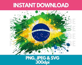 Clipart acquerello della bandiera brasiliana: PNG, SVG, JPG (download digitale)