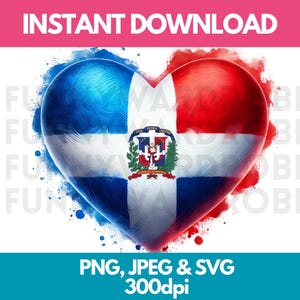 Dominican Republic Flag PNG SVG JPG Heart Watercolor Effect Digital Clipart Clip Art Graphic Image Instant Download-Personal/Commercial Use