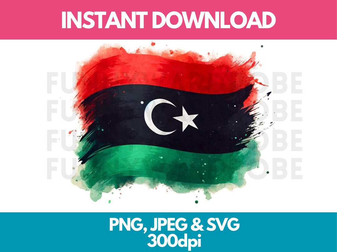 Libya Flag Watercolor Effect PNG SVG JPG Digital Clipart Clip Art ...