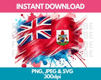 Bermudas flagga akvarell clipart: PNG SVG JPG grafik (digital nedladdning)