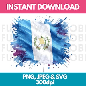 Guatemala Flag PNG SVG JPG Watercolor Effect Digital Clipart Clip Art Graphic Image Instant Download - Personal/Commercial Use