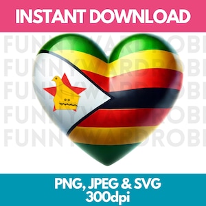 Zimbabwe Flag PNG SVG JPG Heart Watercolor Effect Digital Clipart Clip Art Graphic Image Instant Download - Personal/Commercial Use