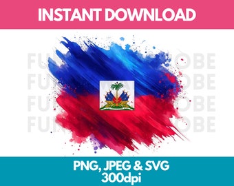 Haiti Flag Watercolor Clipart: PNG, SVG, JPG (Digital Download)
