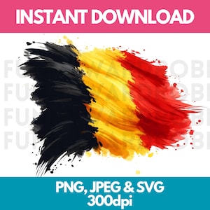 Belgium Flag PNG SVG JPG Watercolor Effect Digital Clipart Clip Art Graphic Image Instant Download - Personal/Commercial Use