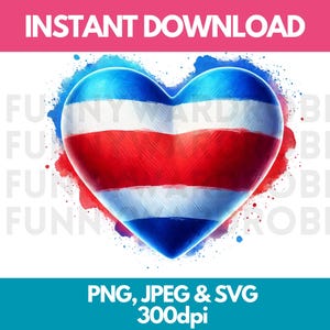 Clipart acquerello della bandiera del Costa Rica a forma di cuore (PNG, SVG, JPG)