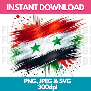 Syria Flag PNG SVG JPG Watercolor Effect Digital Clipart Clip Art Graphic Image Instant Download - Personal/Commercial Use