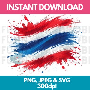 Thailand Flag PNG SVG JPG Watercolor Effect Digital Clipart Clip Art Graphic Image Instant Download - Personal/Commercial Use