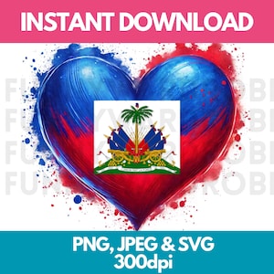 Haiti Flag PNG SVG JPG Heart Watercolor Effect Digital Clipart Clip Art Graphic Image Instant Download-Personal/Commercial Use