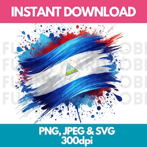 Drapeau nicaraguayen effet aquarelle PNG SVG JPG Clipart numérique Image graphique clipart téléchargement immédiat - usage personnel/commercial