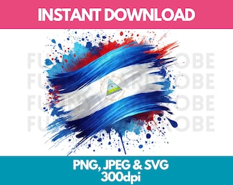 Nicaragua Flag Watercolor Clipart: PNG SVG JPG (Digital Download)