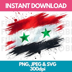 Syria Flag PNG SVG JPG Watercolor Effect Digital Clipart Clip Art Graphic Image Instant Download - Personal/Commercial Use
