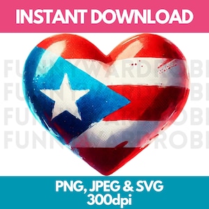 Puerto Rico Flag PNG SVG JPG Heart Watercolor Effect Digital Clipart Clip Art Graphic Image Instant Download-Personal/Commercial Use
