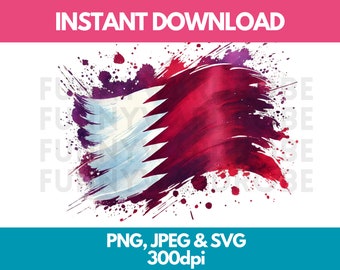 Qatar Flag Watercolor Clipart: PNG, SVG, JPG (Digital Download)