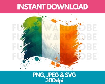 Watercolor Irish Flag Clipart: Ireland SVG PNG JPG (Digital Download)