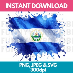 Flaga Salwadoru Efekt Akwarela PNG SVG JPG Cyfrowy Clipart Clip Art Grafika Obraz Natychmiastowe Pobieranie - Użycie Osobiste/Komercyjne