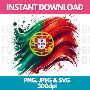 Portugal Flag Watercolor Effect PNG SVG JPG Digital Clipart Clip Art Graphic Image Instant Download - Personal/Commercial Use