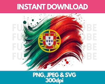 Bandera de Portugal en acuarela (imágenes prediseñadas, PNG, SVG, JPG, descarga digital)