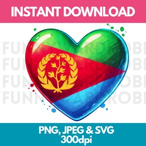 Eritrea Heart Flag Watercolor Effect PNG SVG JPG Digital Clipart Clip Art Graphic Image Instant Download - Personal/Commercial Use
