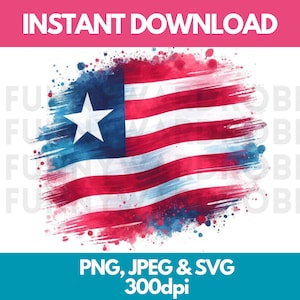 Liberia Flag PNG SVG JPG Watercolor Effect Digital Clipart Clip Art Graphic Image Instant Download - Personal/Commercial Use