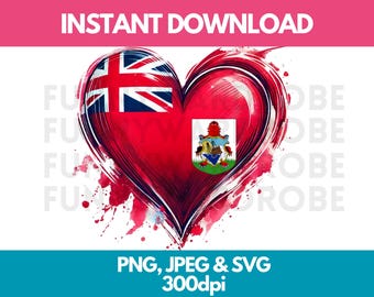 Bermudas hjärtaflagga akvarell clipart: PNG SVG JPG (digital nedladdning)