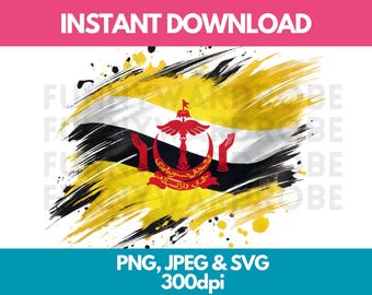 Brunei Flag Watercolor Clipart: PNG SVG JPG Graphic (Digital Download)