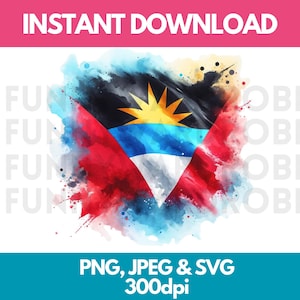 Antigua Flag PNG SVG JPG Watercolor Effect Digital Clipart Clip Art Graphic Image Instant Download - Personal/Commercial Use