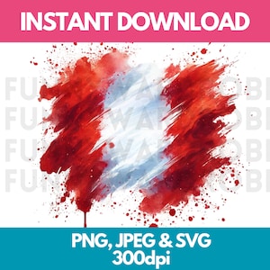 Peru Flag Watercolor Clipart: PNG SVG JPG Digital Art (Commercial Use)