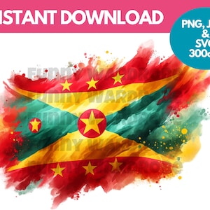 Bandera de Granada PNG SVG JPG Efecto acuarela Clipart digital Clip Art Imagen gráfica Descarga instantánea - Uso personal/comercial