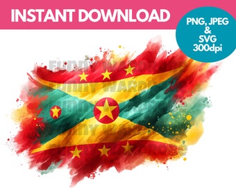 Grenada Flag PNG SVG JPG Watercolor Effect Digital Clipart Clip Art Graphic Image Instant Download - Personal/Commercial Use