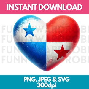 Panama Flag PNG SVG JPG Heart Watercolor Effect Digital Clipart Clip Art Graphic Image Instant Download-Personal/Commercial Use