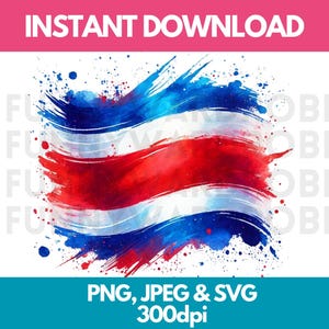 Costa Rica Flag PNG SVG JPG Watercolor Effect Digital Clipart Clip Art Graphic Image Instant Download-Personal/Commercial Use