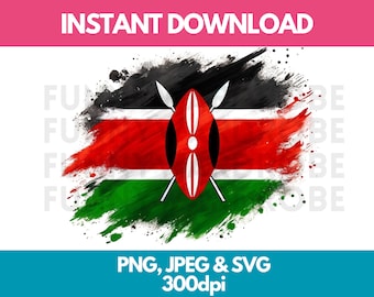 Kenya Flag Watercolor Clipart: PNG, SVG, JPG (Digital Download)